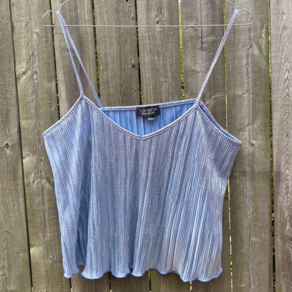 Shimmery pale blue crop top
